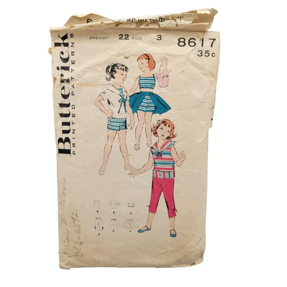 Butterick 1958 Girls Playtime Wardrobe Sewing Pattern #8617 Size 3